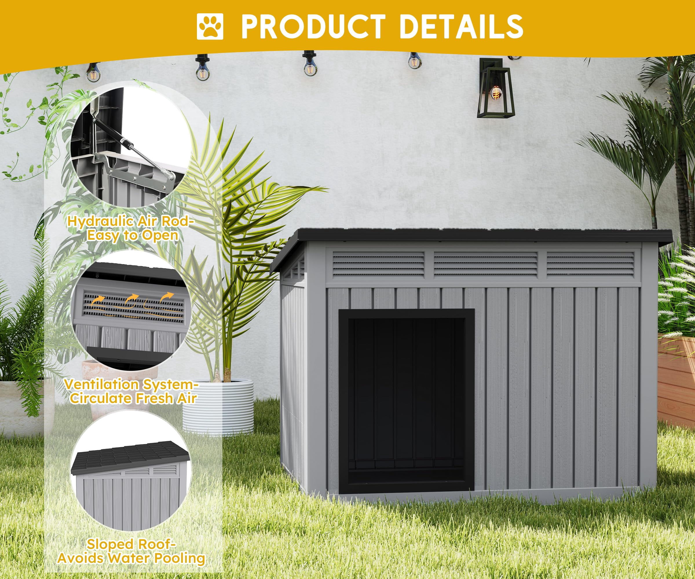 Weatherproof Indoor/Outdoor Dog House for Medium to Large Dogs - Large 42.87×32.95×31.61, Removable Floor, Spacious Interior, Gray, Durable, All-Weather Protection