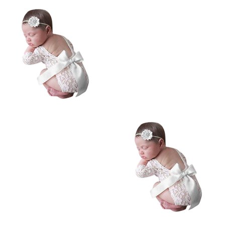 

2pcs Baby Deep V Backless Clothes Newborn Photo Lace Romper Toddler Hollow Design Photograph Clothing