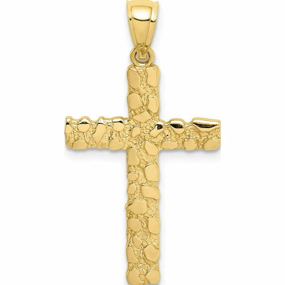 10K Yellow Gold Nugget Cross Pendant Made In United States -Jewelry By Sweet Pea