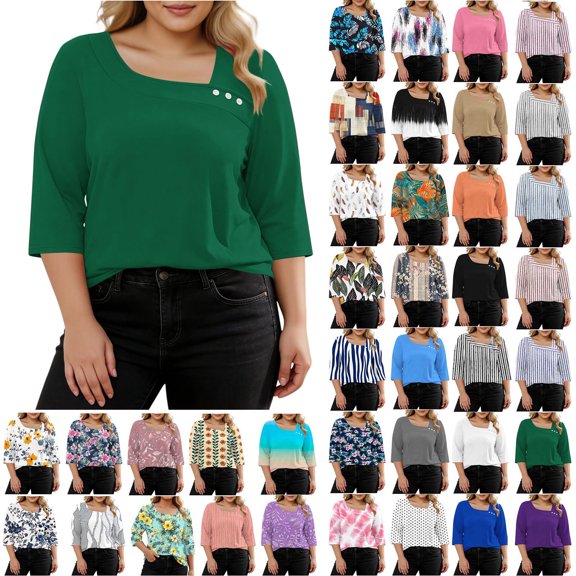 Summer Fashion Oversize Shirts for Womens V-neck Solid Color Five Minute Sleeves Oversized T-shirt Top
