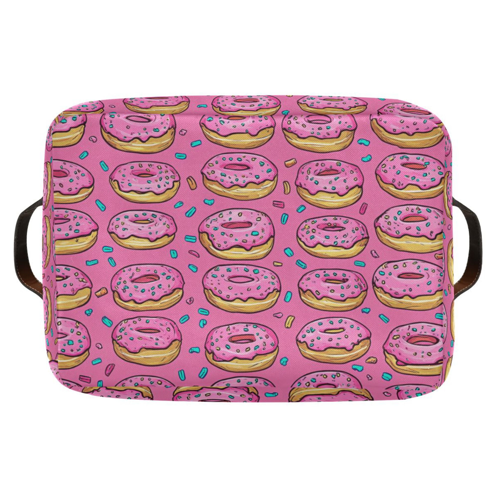 Yayeee 2 Pack Canvas Storage Basket with Handles for Shelves Fabric Bins Closet Organizer, Pink Doughnuts