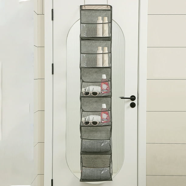 Organizador para Colgar Sobre La Puerta con 6 Bolsillos Grandes y 12 Bolsillos Laterales de Malla, Resistente, para Armario, Baño, Despensa y Habitación Infantil. Gris, 130 X 30 X 15 Cm.