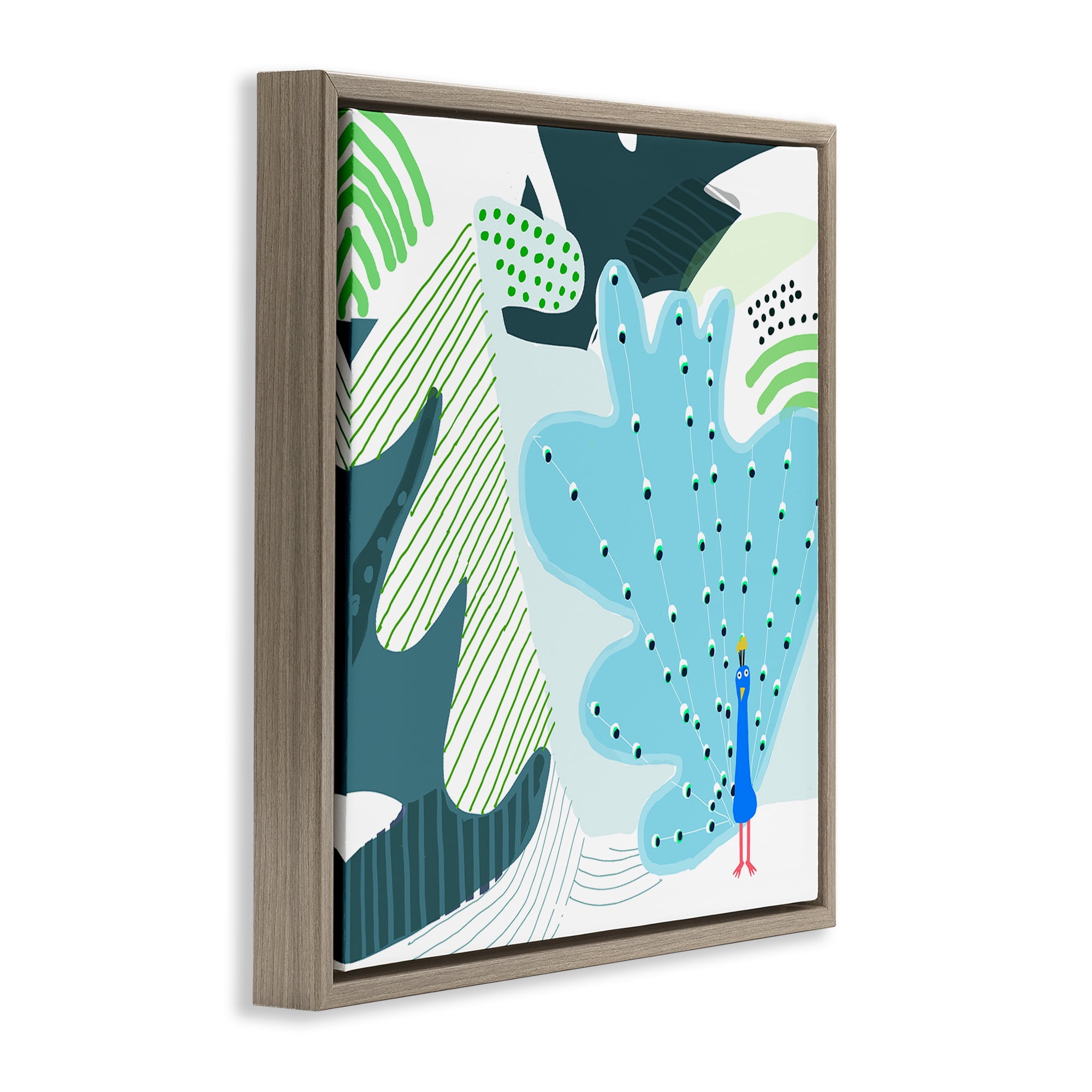 Stupell Industries Whimsical Patterned Peacock Animals Painting Brown Floater Framed Canvas Art Print Wall Art, 18 x 18