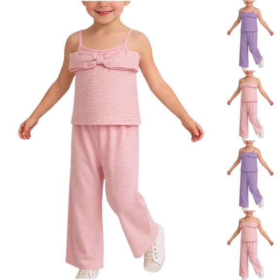 Agkizg Kids Girls Clothing Set Solid 2 Piece Outfit Sleeveless Camisole Top Wide Leg Pants Set