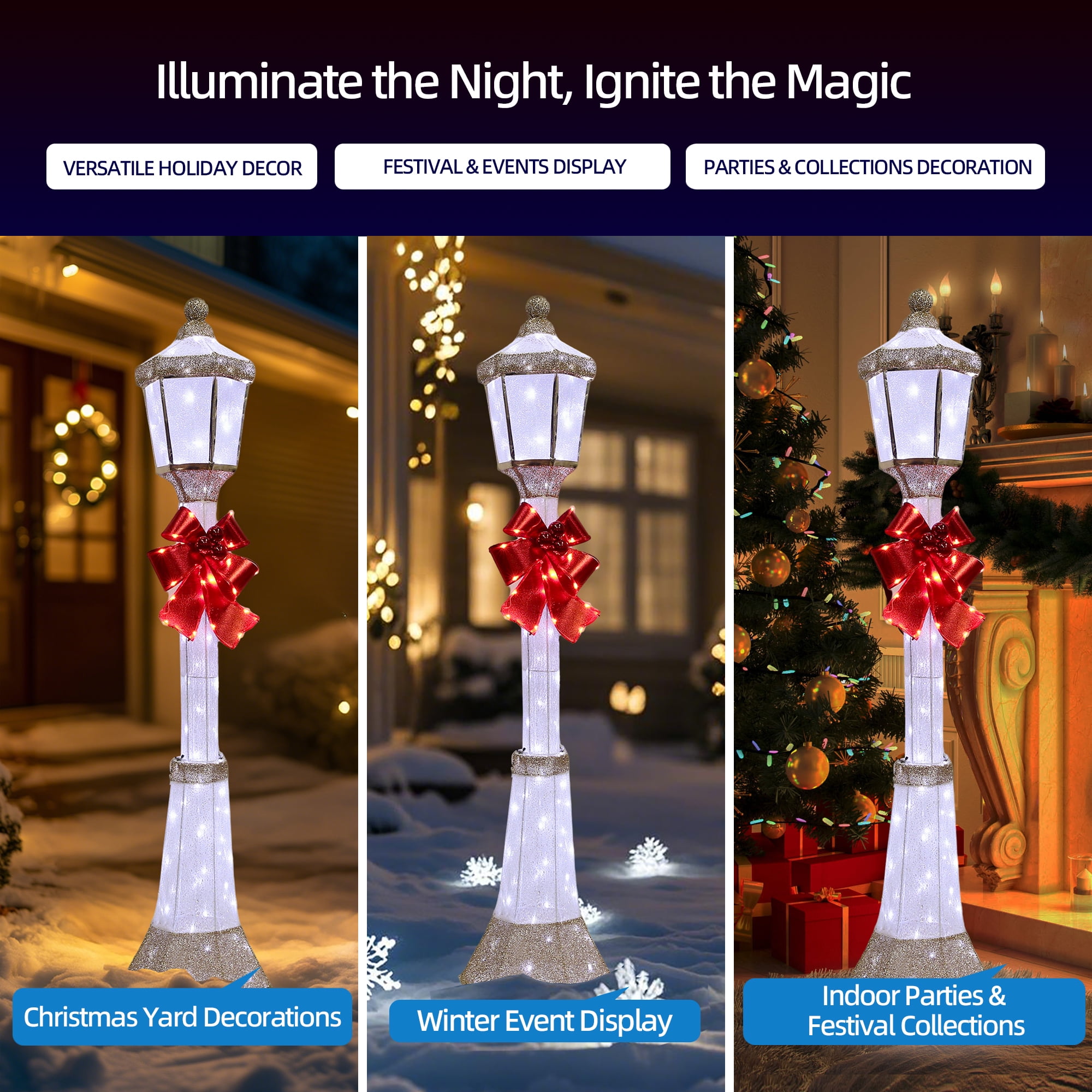 Starfree 60-inch Outdoor Christmas Yard Decoration Outdoor Lighted Lamppost Christmas Street Lamp Holiday Decoration LED Lamp Post for Lawn