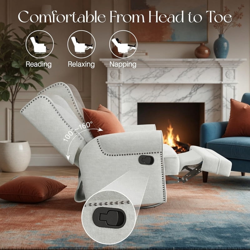 34.25" Extra Wide Swivel Recliner Glider Chair with Rocking, Lounge Chair with Pull-Out Footrest, Waterproof Fabric, Tool-Free Assembly