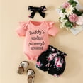 thumbnail image 2 of Povozer Newborn Girl Clothes Baby Girl Clothes Infant Summer Outfits Set 3Pcs Ruffle Sleeve Romper and Floral Shorts with Headband for 6-9 Months,Hot Pink, 2 of 3