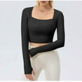 thumbnail image 2 of aidice Yoga Tops for Women Athletic Square Neck Long Sleeve Stretch Skinny Breathable Workout Tops, 2 of 5