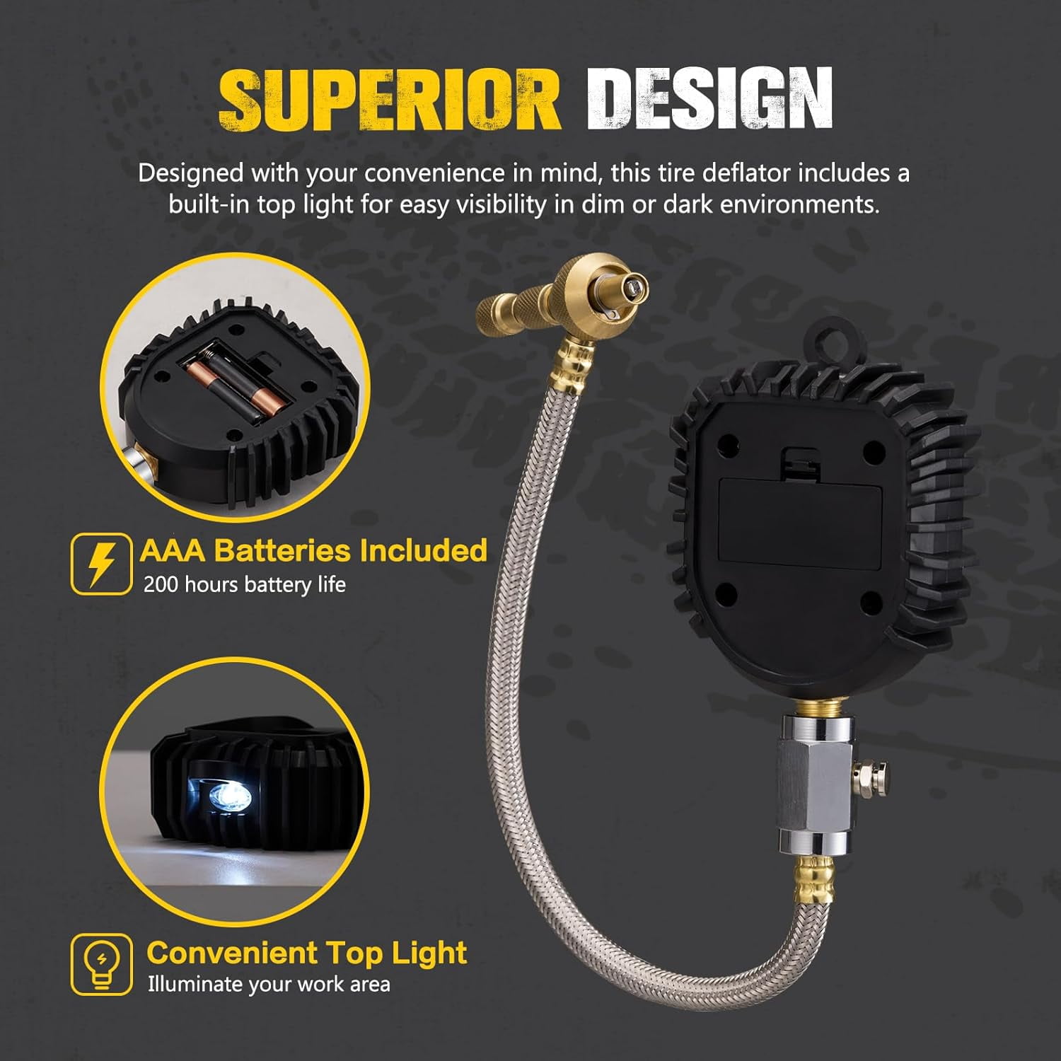 BUNKER INDUST Digital Tire Pressure Gauge, 0-250 PSI Heavy Duty Air Guage for car, Truck, and Off-Road Vehicle- Reliable Accuracy-Backlit LCD Display, Tire Deflator with Built-in Top Light
