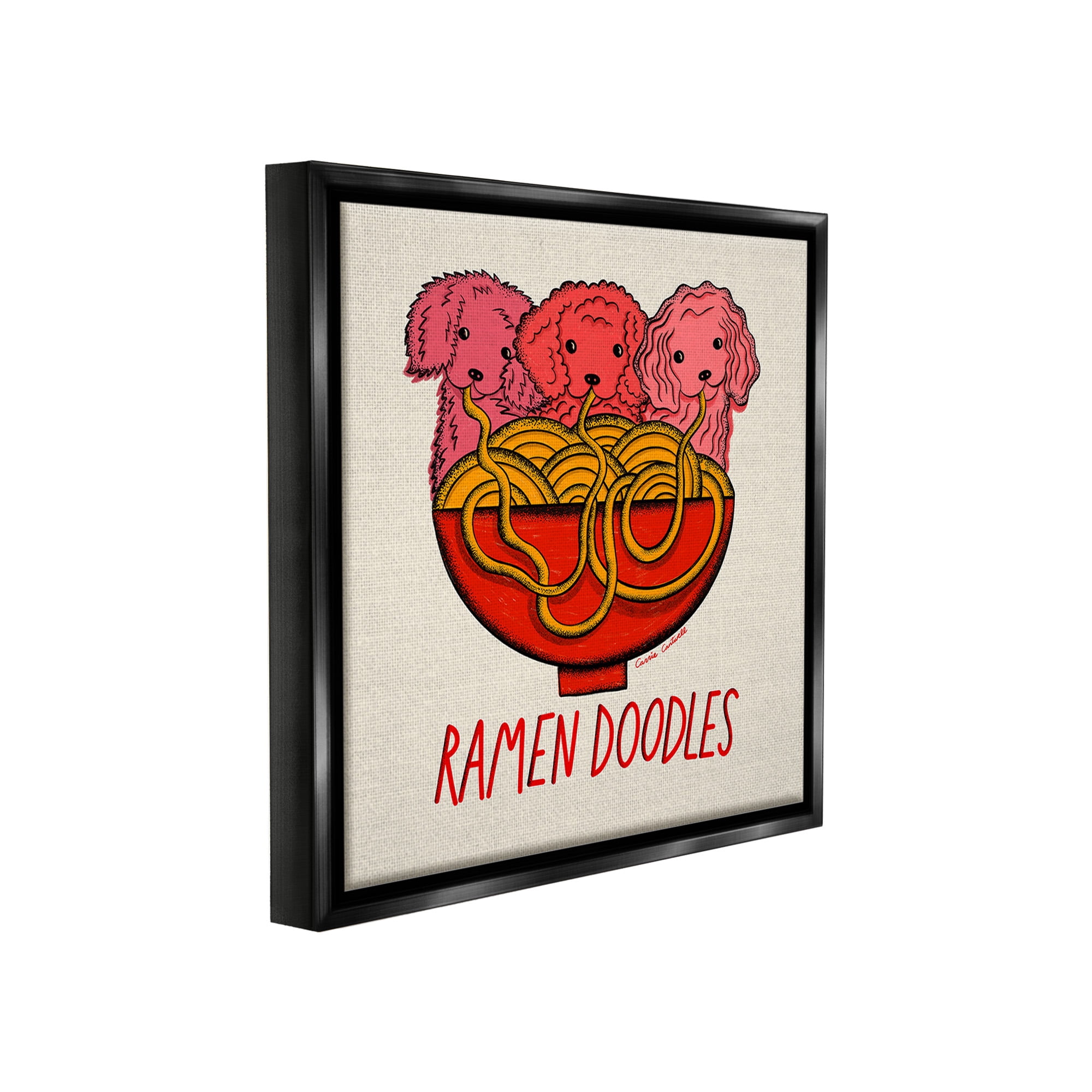 Stupell Industries Funny Ramen Doodles Animals & Insects Painting Black Floater Framed Canvas Art Print Wall Art, 25 x 25