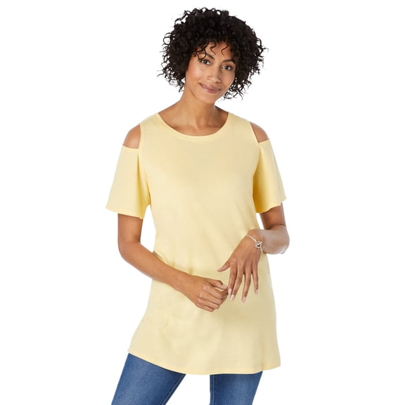 Woman Within Women's Plus Size Short-Sleeve Cold-Shoulder Tee Shirt