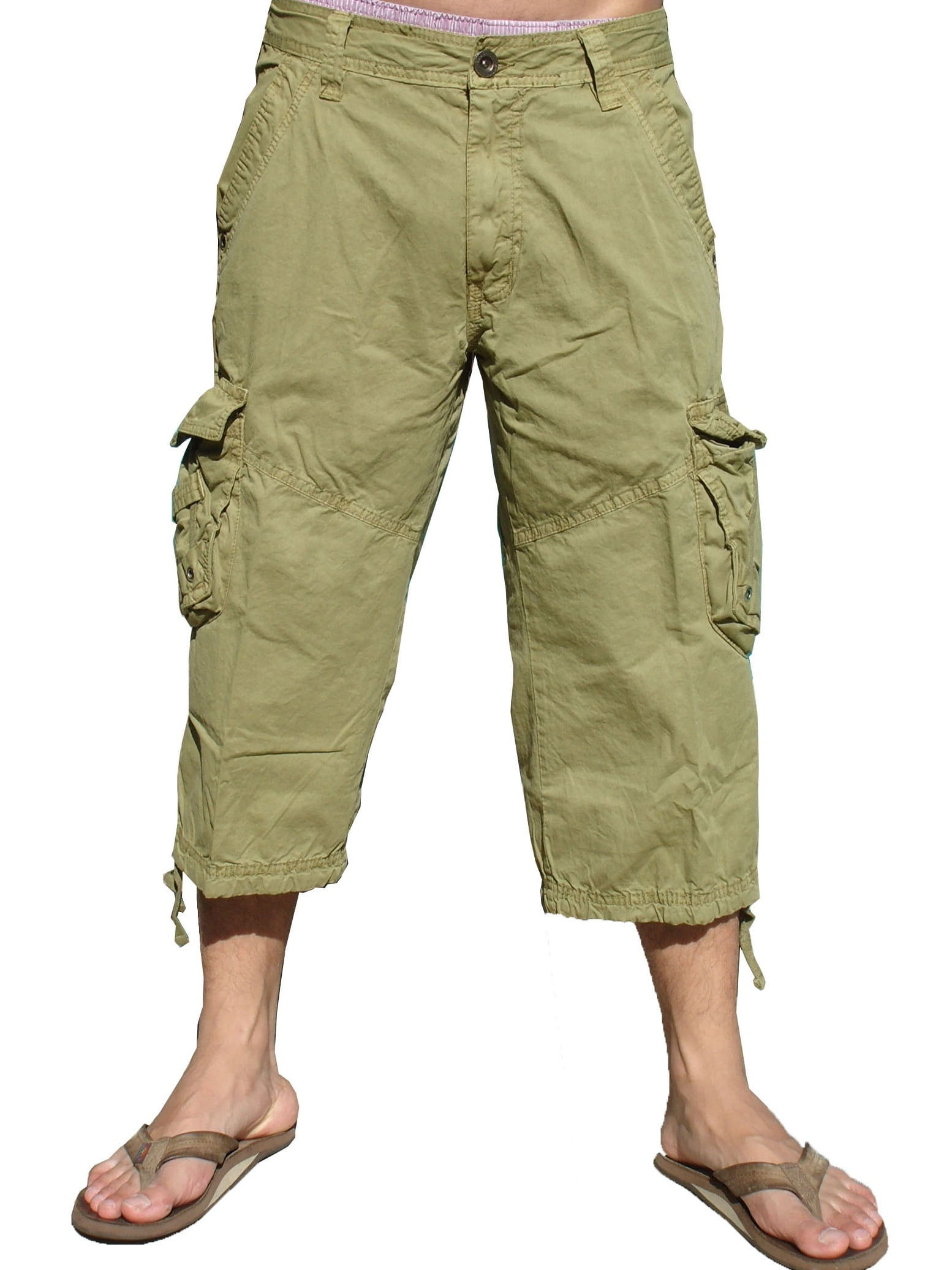 Mens Khaki Cargo Capri Shorts #A7CA 