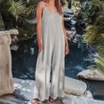 thumbnail image 2 of Lenpel Women's Plus Size Jumpsuits Soft Casual V Neck Spaghetti Strap Ribbed Knit Loose Overalls Wide Leg Rompers, 2 of 6