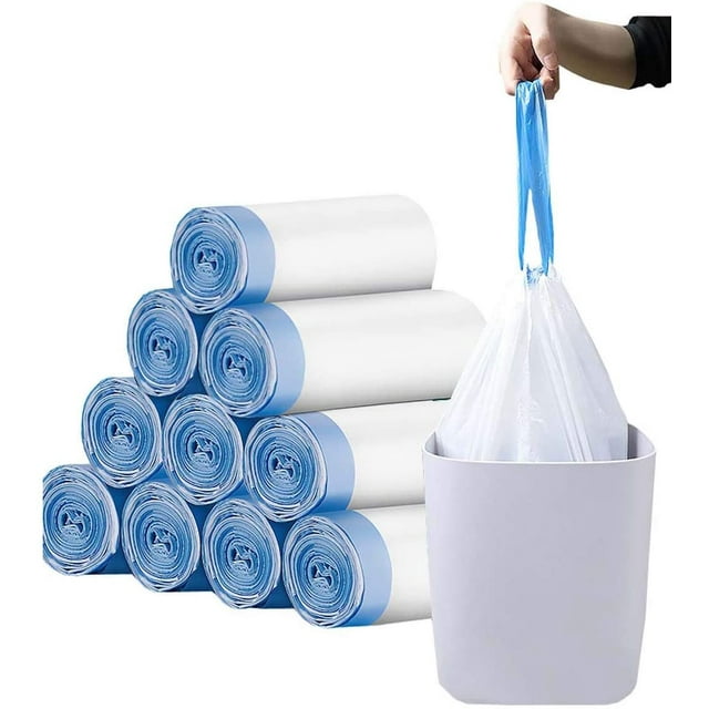 Biodegradable Trash Bags, 2-4 Gallon, Extra Thick 0.79 MIL Drawstring Small Wastebasket Bag Recycling Garbage Bags for Kitchen Bathroom Yard Office Wastebasket Car, 17.7 ×19.7 inch (5 Rolls)