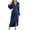 01-Blue, variant on Women's Elegant Satin Dresses Long-Sleeved V-Neck Dress with Belt Ankle-Length Flowy Side Split Dresses Navy L