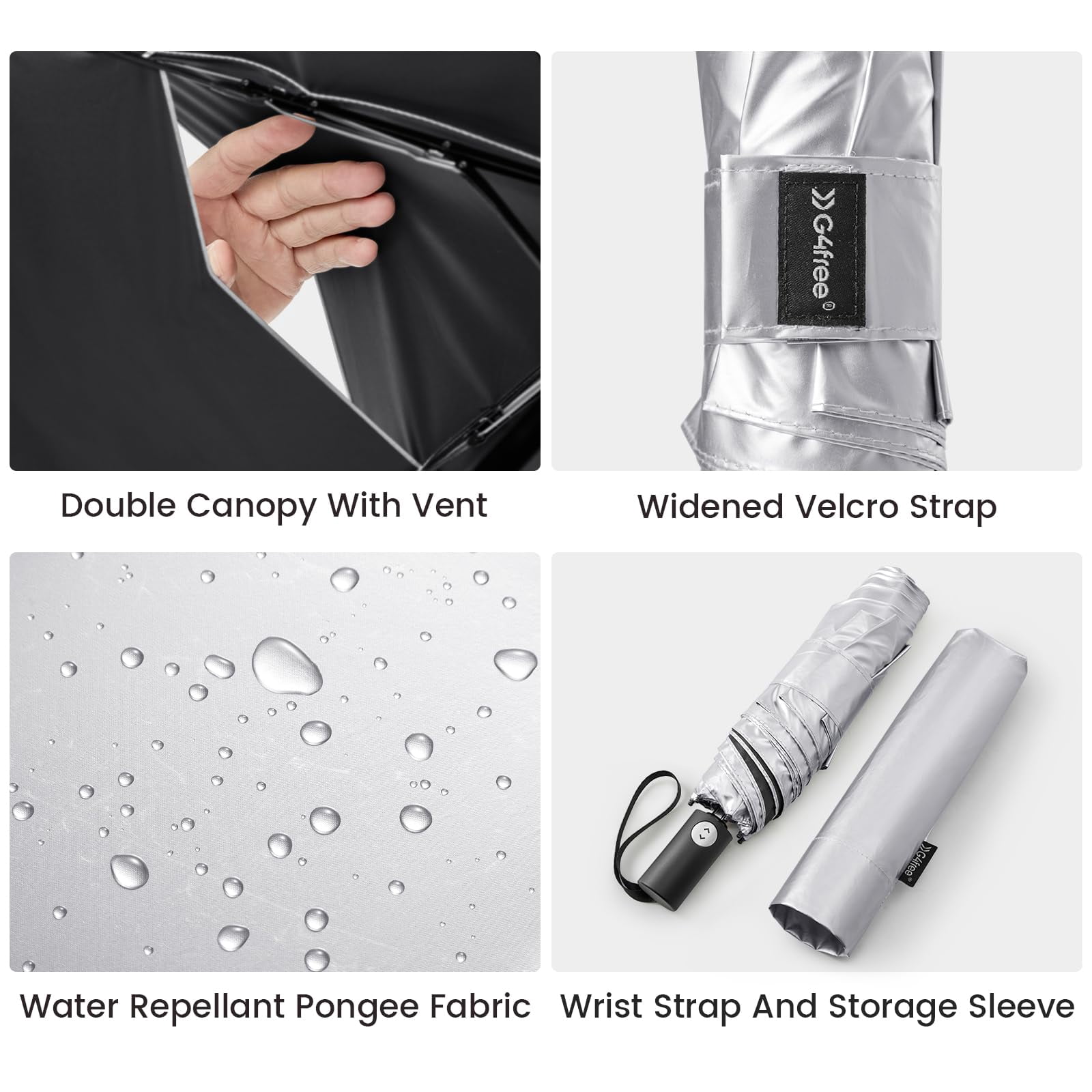 G4Free Travel Umbrella Ultralight UPF 50+ UV Protection Compact Sun Umbrella, Double Canopy Super Slim Small Portable Automatic Anti-bounce Close