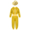 thumbnail image 2 of iiniim Girls Boys Sequin Jazz Hip Hop Dance Performance Hooded Jacket Top with Pants and Hat Outfits Yellow 7-8, 2 of 7