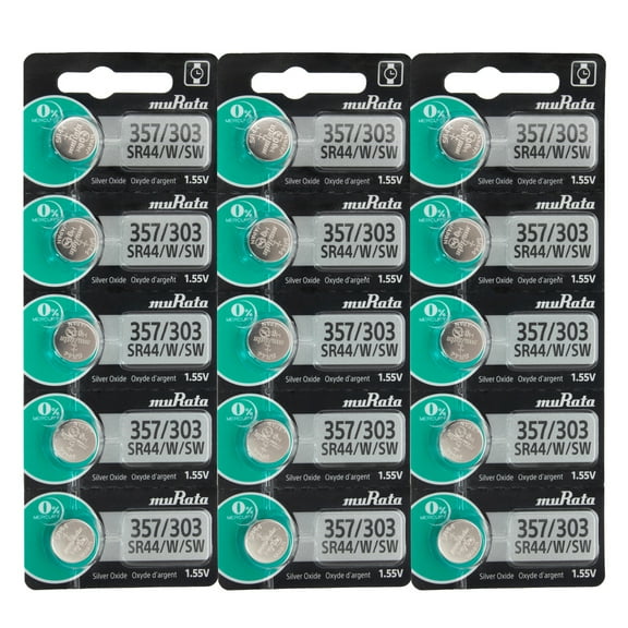 Murata 357/303 (SR44W) Silver Oxide Multi Drain Watch Battery. On Tear Strip (Pack of 15)