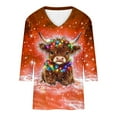 thumbnail image 4 of Women Christmas Highland Cow Shirt Cute Animal Graphic Farm Pullover Country Western Casual 3/4 Sleeve Shirts Tops, 4 of 5