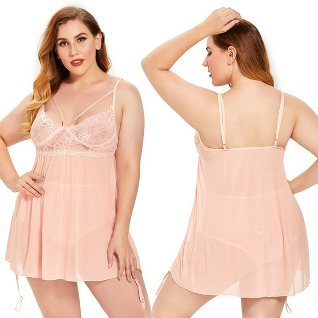 LSLJS Lingerie Aguichant de Mode pour Femmes, Lingerie Aguichant Unie en Dentelle Ajourée Transparente, Grande Taille, Nuisette String, Ensembles de Lingerie