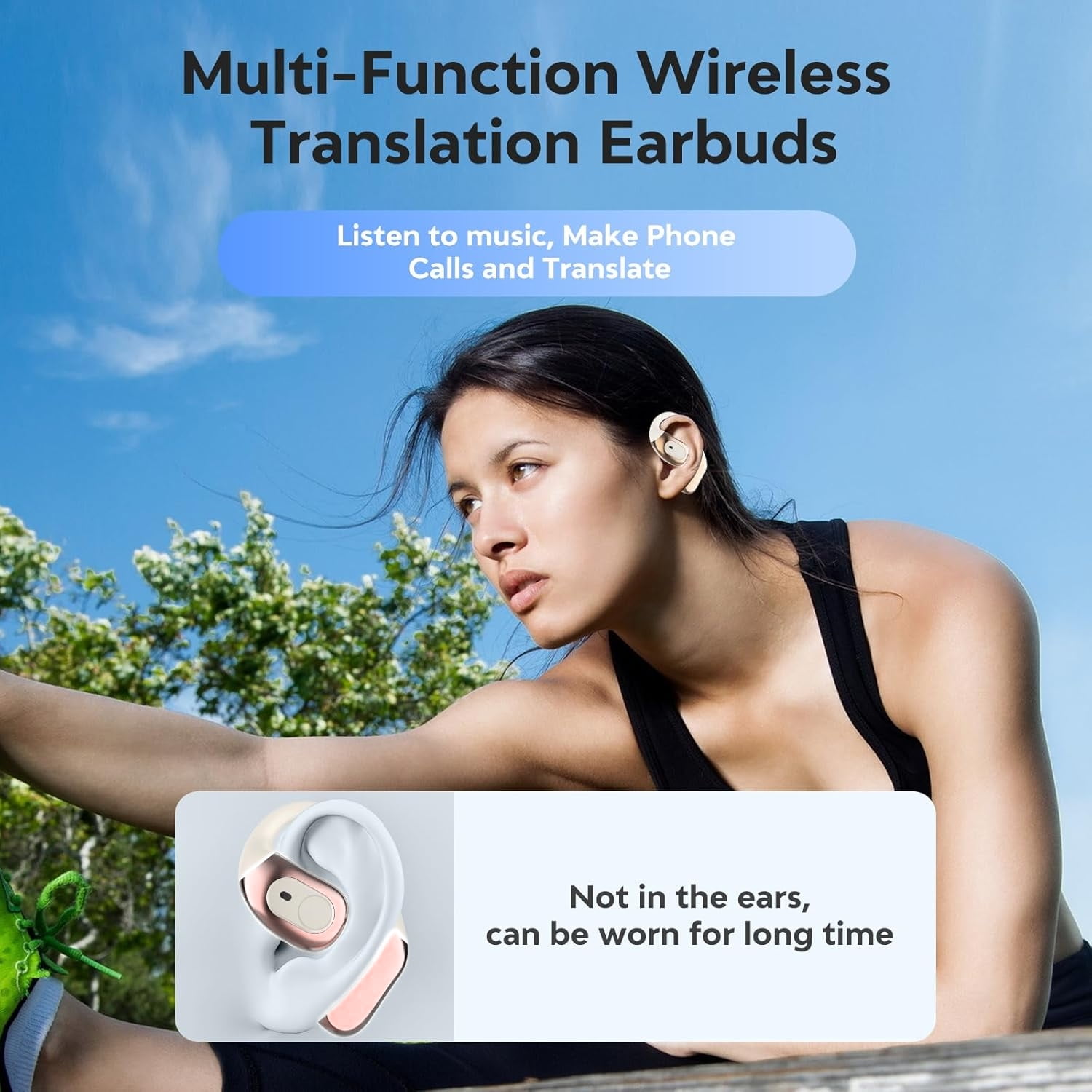 3-in-1 Language Translator Earbuds Real-Time Translation 138 Languages Accents with APP for Learning Travel Business-White