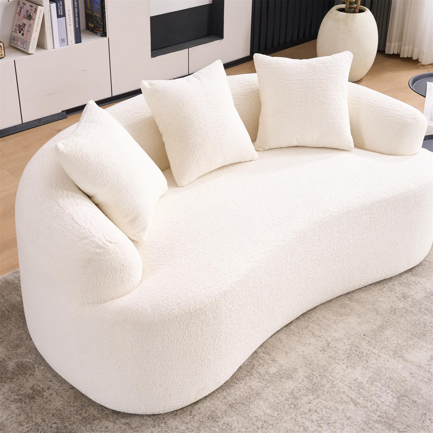 Demi Bonn 65" Compact Curved Loveseat Sofa with Chenille Fabric, Full Compression Sponge for Small Spaces, Supports up to 300 lbs, No Assembly Needed, White