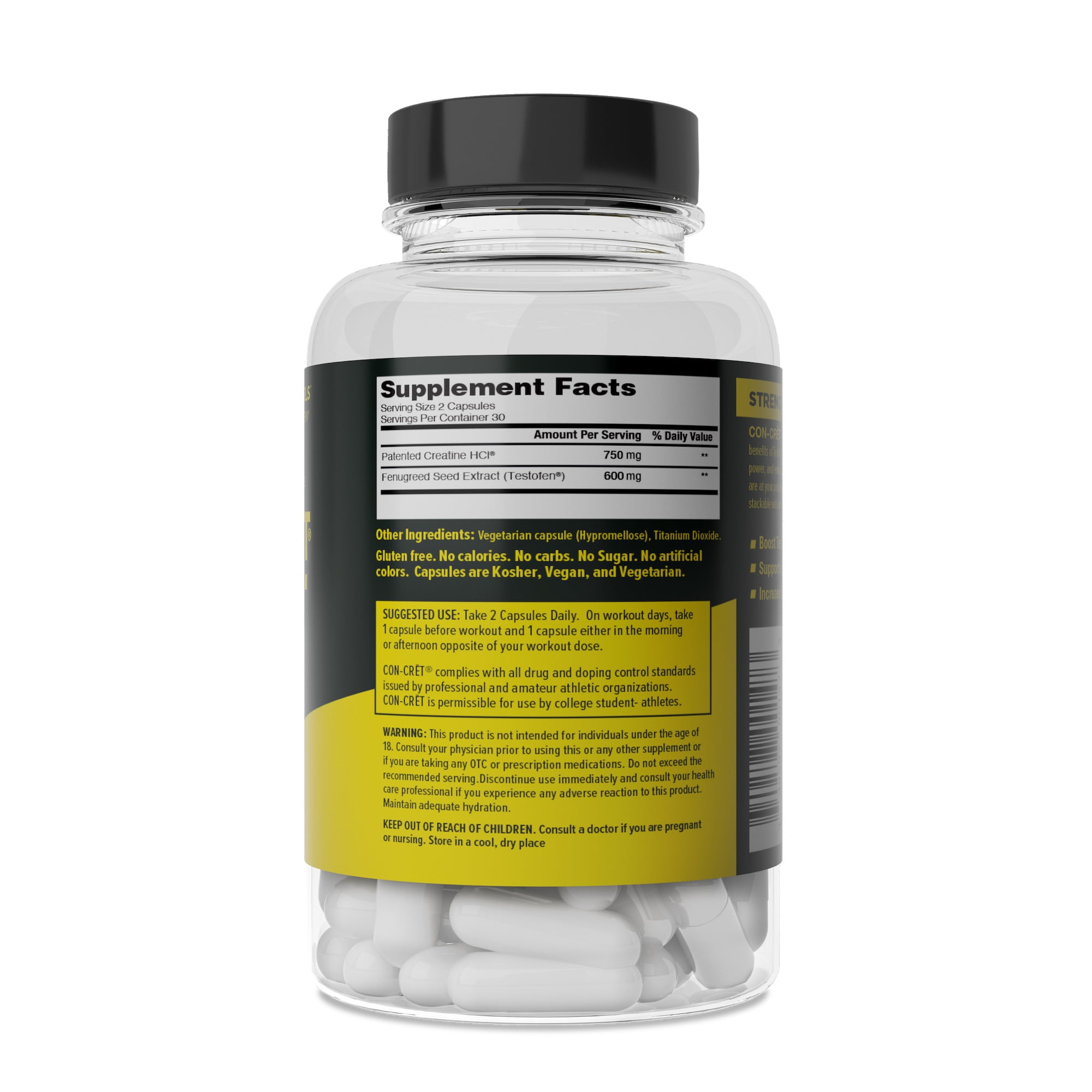 CON-CRET + TEST, Creatine HCl with Testofen, Boost Testosterone Levels, 60 Capsules, Men's Health