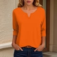 thumbnail image 2 of KPOPLK Womens 3/4 Length Sleeve Blouses Business Tops Dressy Casual V Neck Cute Hollow Out T-Shirts(M,b165-Orange), 2 of 7