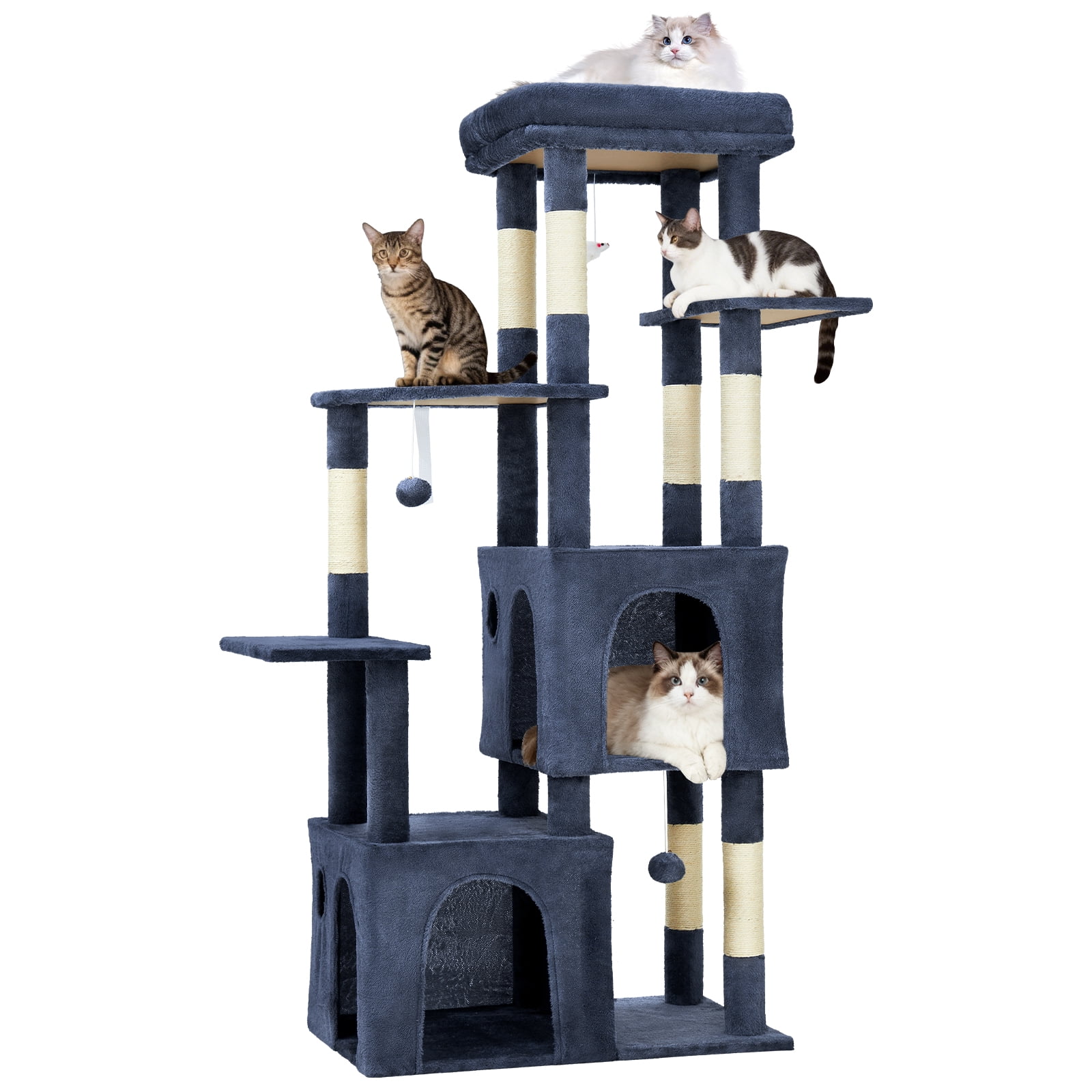 Babevy 61" Maine Coon Cat Tree, Heavy-Duty Tower with Extra-Large Perch, 2 Condos & 7 Sisal Scratching Posts for Large Indoor Cats