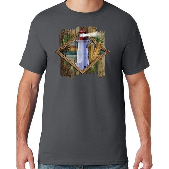 Mens Manu Bay Surf Company SURF LIGHTHOUSE T-shirt, Large Charcoal Grey