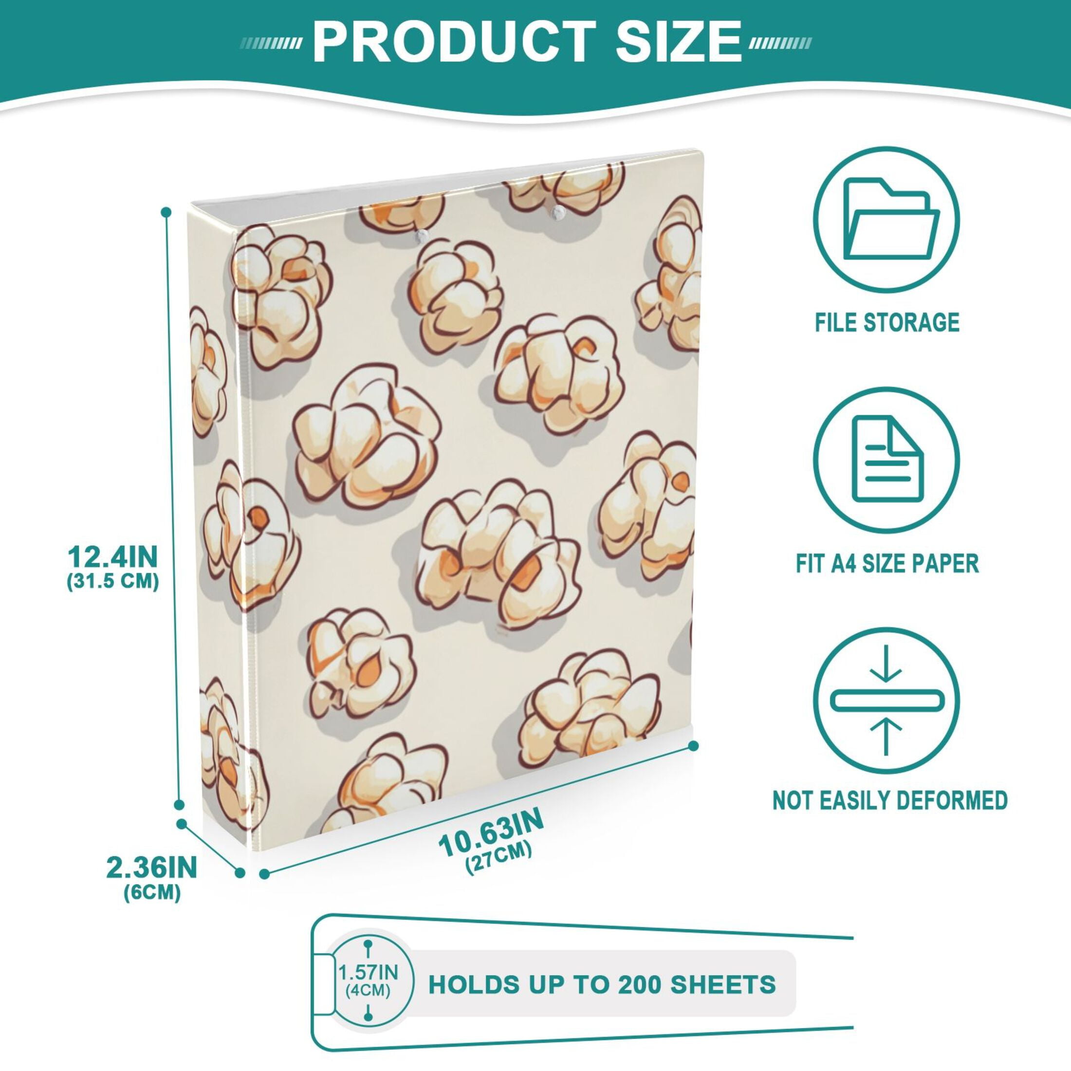 Many Popcorns 3 Ring Binders 1.5 inch Hardcover File Folders with Interior Pockets A4 Size Organizer for School Office Hospital