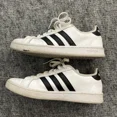 thumbnail image 3 of Ad-id-as White Leather Sneakers Black Stripes Mens Mixed Sizes -LEFT 8.5 - RIGHT 9, 3 of 6