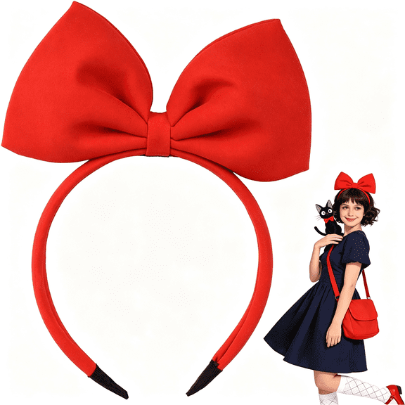 BZCOE Big Bow Headband,Fabric Hairband for Women,8.6 X 6.5 in (Red)|Large Bow Design,Flexible Adult Fit,Lightweight Fabric,Costume Styling,Halloween Cosplay and Daily Outfits