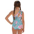 thumbnail image 3 of SEANATIVE 11-12 Years Girls One Piece Swimsuit One-Piece Bathing Suit with Mesh Skirt Cover Up Cut Out Stretchy Swimwear for Kids Children Teens, Pink Flower Teal, 3 of 7