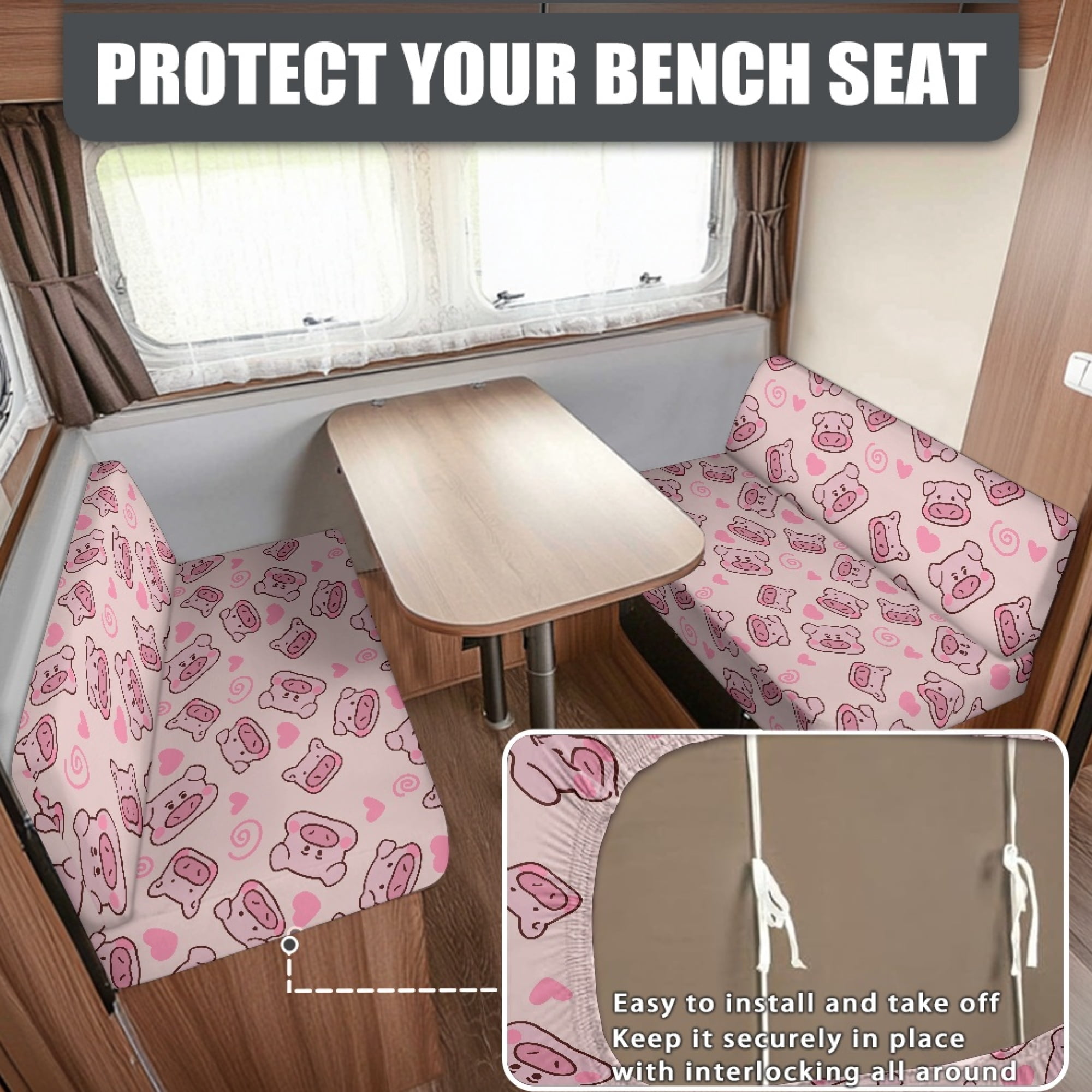 FOR U DESIGNS Pig Heart Print 2 Pack RV Dinette Cushion Covers Stretch Camper Cushion Slipcover Non-Slip RV Couch Cover Sofa Slipover for Travel Trailer Couch