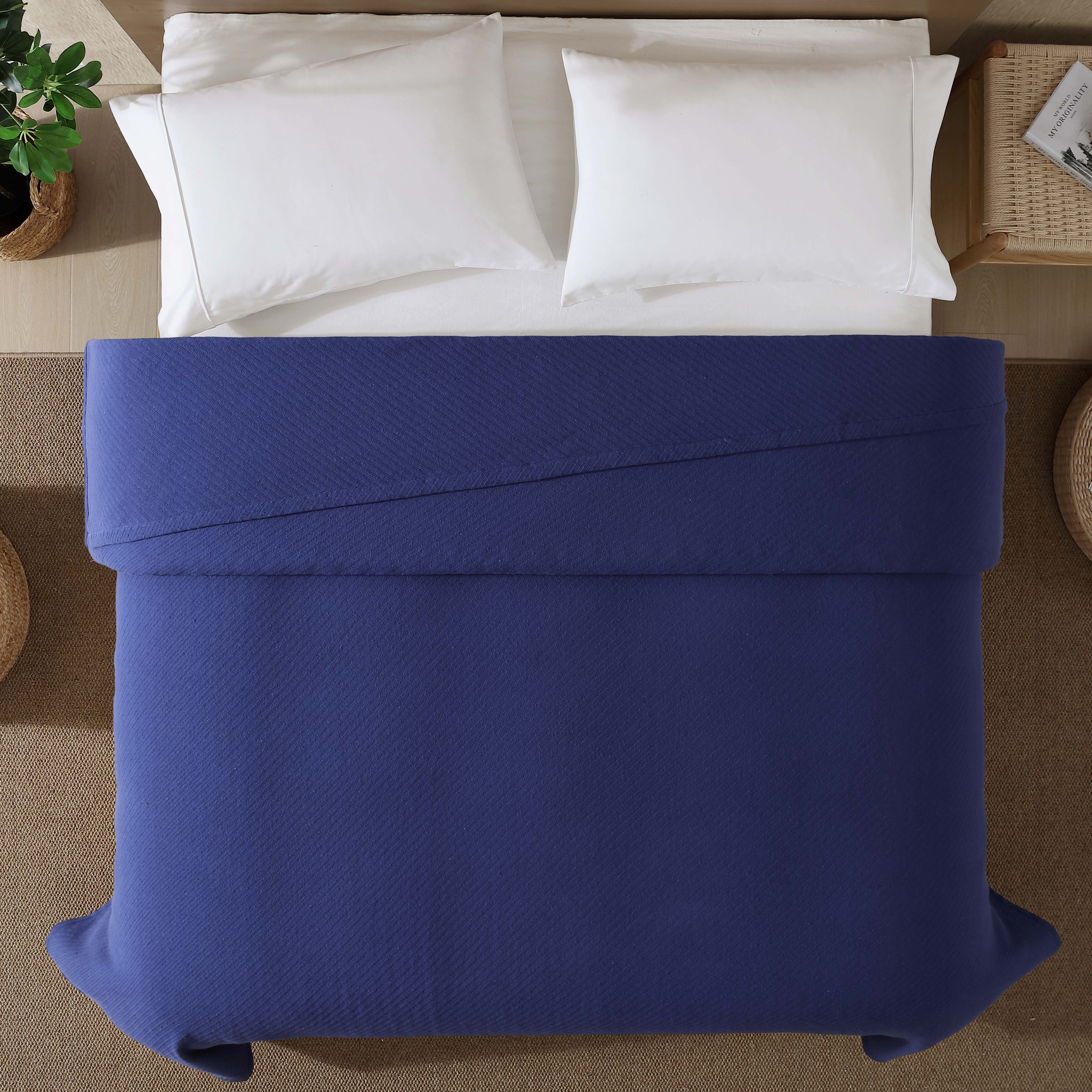 Beatrice Home Fashions, GOTS Organic Cotton Blanket, King, Navy Blue