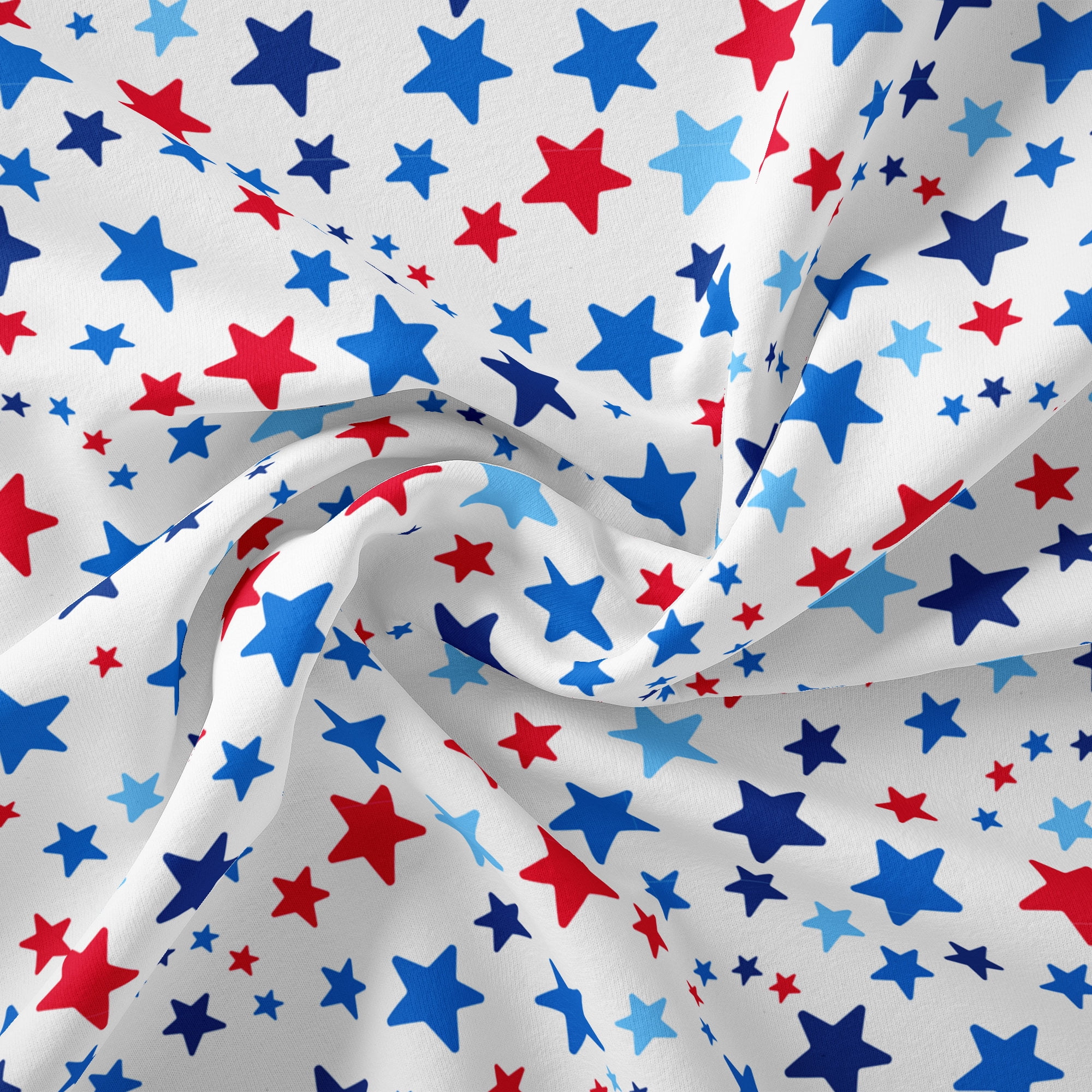 2 Yards 100% Cotton Red White Blue Stars, White, 44" Wide for Crafts by David Textiles
