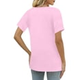 thumbnail image 3 of Short Sleeve Tops for Women Henley Neck Button Down Casual Solid Tees Tops 2026 Summer Loose Fit Shirts Pink 3XL, 3 of 5