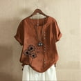 thumbnail image 1 of Babysbule Hauts pour Femmes en Liquidation Mode Été Ample Imprimé Col Rond T-Shirt Manches Courtes Blouse Décontractée, 1 of 3