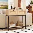 thumbnail image 3 of Costway Rattan Console Table with 2 Rattan Drawers & Open Storage Shelf Metal Legs Oak, 3 of 10