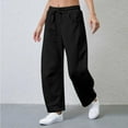 thumbnail image 6 of XUNKUSGA Womens Barrel Leg Sweatpants Solid Color Drawstring Elastic Waist Pants for Women Casual Cotton Wide Leg Pants Woman with Pockets S-2XL, 6 of 9
