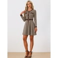 thumbnail image 2 of DARING DIVA Houndstooth Round Neck A-Line Elegant Plaid Dress M Khaki Brown, 2 of 6