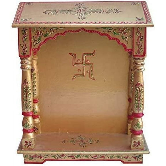 Hindu Religious Temple with Emboss Painting of Temple Inside, A auscipious, Religious Perfect for Home, Hand Made Handcrafted Temple (Golden Temple)