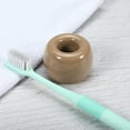 thumbnail image 2 of Unique Bargains Round Mini Ceramic Toothbrush Holder Brown 1.65"x1.18" Electric Toothbrush Holder for Bathroom, 2 of 8