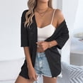 thumbnail image 2 of FRSASU Women's Crochet Hollow Out Knit Oversized Sweater Top 3/4 Sleeve Lightweight Open Front Cardigan Black, 2 of 8