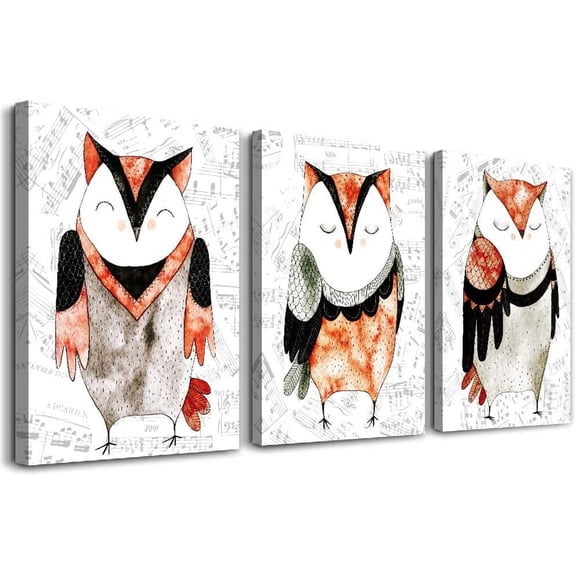 Lovely owl Watercolor painting Canvas Wall Art for living room 3 piece Wall Decor for bedroom bathroom Decorations Cartoon animal Canvas Prints Picture Home Decoration inspirations Poster Artwork