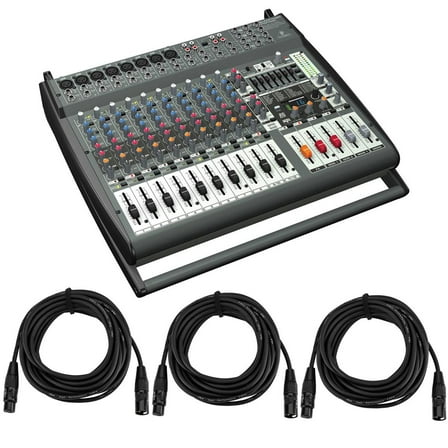 Behringer Europower PMP4000 1600-Watt 16-Channel Powered Mixer with Multi-FX Processor and FBQ Feedback Detection System with 3 Pack 25' XLR M to XLR F Cable