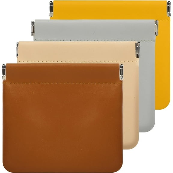 Closure Leather Organizer Pouch, Pouchic Personalized Snap Closure Set, 4Pcs Premium Leather Cosmetic & Coin Pouches, Portable Travel Makeup Bag for Women