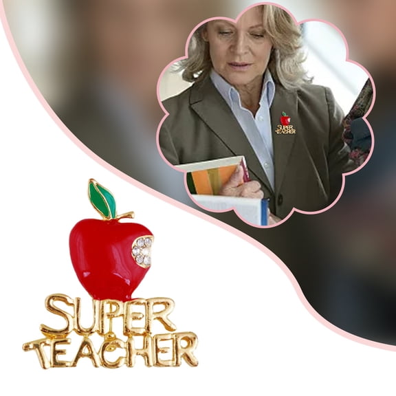2025 New Fashion Brooch Pins, Apple Super Teacher Rhineston Inlaid Brooch Pin Badge Christmas Teacher Day Gift for Women Wedding Decoration Shirt Pin Buttons Sweater Brooches - Red