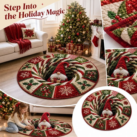 VKGPHLE Christmas 23.62 Inch 3D Optical Illusion Round Rug, Novelty Vortex Hole Floor Mat with Non‑Slip Backing, Washable Holiday Area Rug, Ideal for Entryway, Living Room and Bedroom